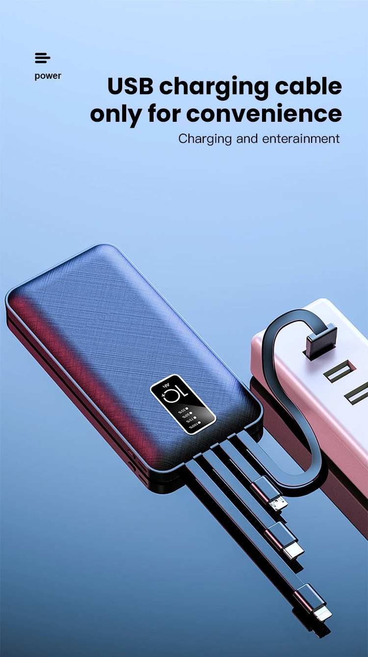 Fast Charging 10000mAh Power Banks Charger Built-in Micro USB/Type-C/Lighting/ USB 4 in 1 Cable Portable Mobile Power Bank