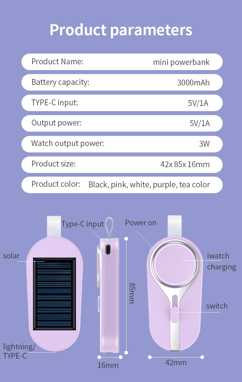 Hot Sale Wholesale Wide Compatibility Emergency Solar Power Bank for iPhone/Watch