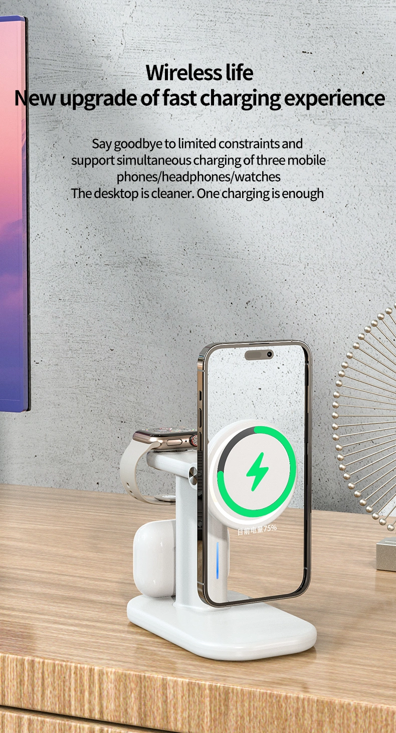 Unique Design Desktop Fast Charging 3 in 1 Magnetic Wireless Charger