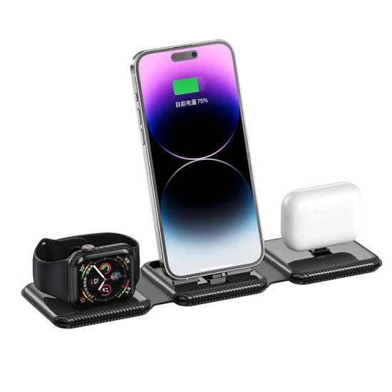 New Design Foldable 3 in 1 Wireless Charger for Mobiles, Earphones, Watches